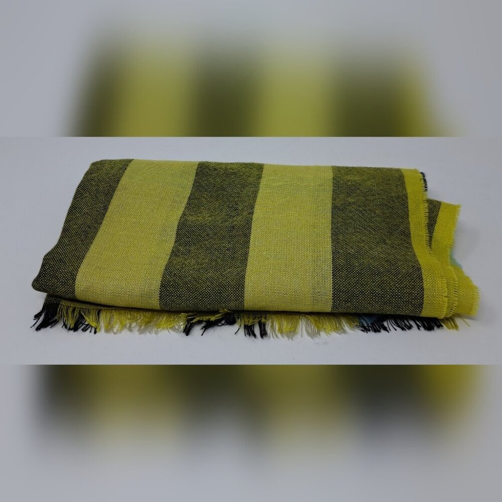 Burberry Women's Scarf Yellow Black Nova Check Silk Cashmere Italy 70" x 20" - Picture 6 of 15